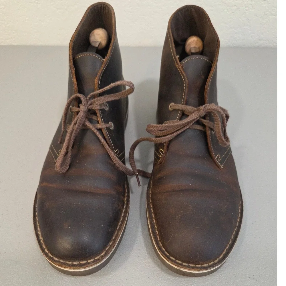 Clarks Mens Brown Leather Desert Chukka Boots 9‎ Crepe Sole Ankle Casual Rustic